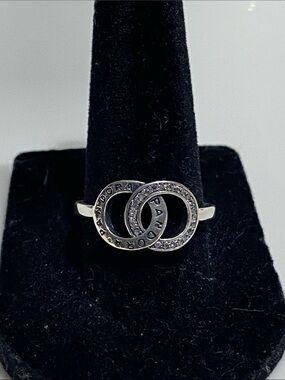 Pandora S925 ALE Silver Interlocking Circles Ring with CZ Accents